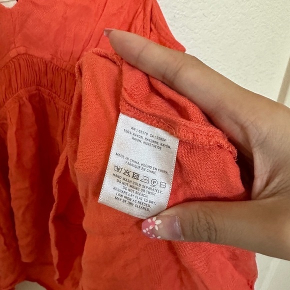 Maeve Anthro Red Orange Bretta Gathered Vneck Ruffle Babydoll Tank Top petite - Picture 3 of 9